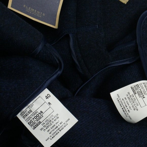 New $695 Jack Victor Jenson Mens 40R Dark Blue Flannel Wool Notch Top Over Coat - Picture 6 of 8